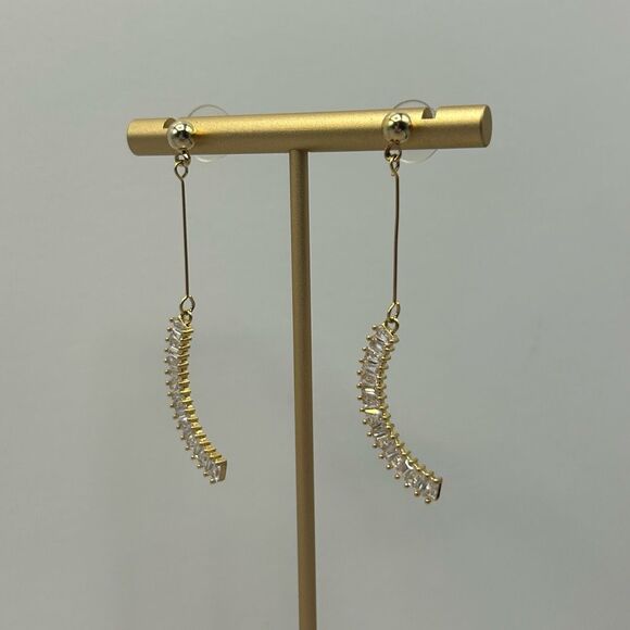 NWT Fashion Jewelry Stainless Steel Gold Drop Earrings Embellished Stones - Picture 4 of 12